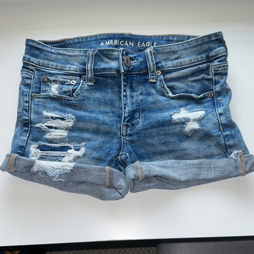 American Eagle Outfitters Distressed Blue Jean Shorts